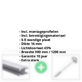 Polycarbonaat kanaalplaat | 16 mm | Profiel ECO | Voordeelpakket | Plaatbreedte 980 mm | Opaal wit | Extra sterk | Breedte 3,05 m | Lengte 2,00 m #2