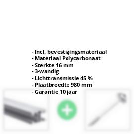 Polycarbonaat kanaalplaat | 16 mm | Profiel ECO | Voordeelpakket | Plaatbreedte 980 mm | Opaal wit | Breedte 3,05 m | Lengte 2,00 m #2