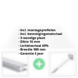Polycarbonaat kanaalplaat | 16 mm | Profiel Mendig | Voordeelpakket | Plaatbreedte 980 mm | Helder | Novalite | Breedte 3,09 m | Lengte 2,00 m #2