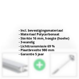 Polycarbonaat kanaalplaat | 16 mm | Profiel Mendig | Voordeelpakket | Plaatbreedte 980 mm | Helder | Novalite | Breedte 3,09 m | Lengte 2,00 m #2