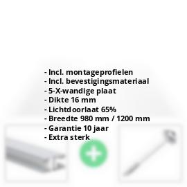Polycarbonaat kanaalplaat | 16 mm | Profiel Mendig | Voordeelpakket | Plaatbreedte 980 mm | Helder | Extra sterk | Breedte 3,09 m | Lengte 2,00 m #2