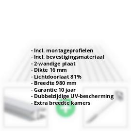 Polycarbonaat kanaalplaat | 16 mm | Profiel Mendig | Voordeelpakket | Plaatbreedte 980 mm | Helder | Brede kanaal | Breedte 3,09 m | Lengte 2,00 #2