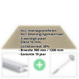 Polycarbonaat kanaalplaat | 16 mm | Profiel Mendig | Voordeelpakket | Plaatbreedte 1200 mm | Brons | Breedte 3,75 m | Lengte 2,00 m #2