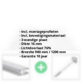 Polycarbonaat kanaalplaat | 16 mm | Profiel Mendig | Voordeelpakket | Plaatbreedte 980 mm | Helder | Breedte 3,09 m | Lengte 2,00 m #2
