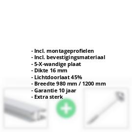 Polycarbonaat kanaalplaat | 16 mm | Profiel Mendig | Voordeelpakket | Plaatbreedte 980 mm | Opaal wit | Extra sterk | Breedte 3,09 m | Lengte 2,00 m #2
