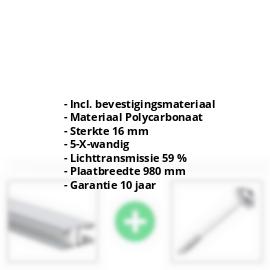 Polycarbonaat kanaalplaat | 16 mm | Profiel Mendig | Voordeelpakket | Plaatbreedte 980 mm | Opaal wit | Warmtewerend | Breedte 3,09 m | Lengte 2,00 m #2