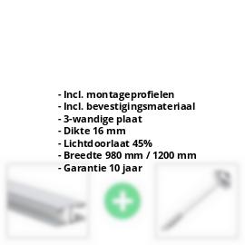 Polycarbonaat kanaalplaat | 16 mm | Profiel Mendig | Voordeelpakket | Plaatbreedte 980 mm | Opaal wit | Breedte 3,09 m | Lengte 2,00 m #2