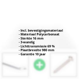Polycarbonaat kanaalplaat | 16 mm | Profiel Zeven | Voordeelpakket | Plaatbreedte 980 mm | Helder | 2nd LIFE LINE | Breedte 3,13 m | Lengte 2,00 m #2