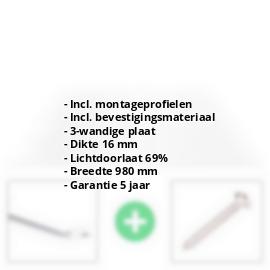 Polycarbonaat kanaalplaat | 16 mm | Profiel Zeven | Voordeelpakket | Plaatbreedte 980 mm | Helder | Novalite | Breedte 3,13 m | Lengte 2,00 m #2