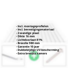 Polycarbonaat kanaalplaat | 16 mm | Profiel Zeven | Voordeelpakket | Plaatbreedte 980 mm | Helder | Brede kanaal | Breedte 3,13 m | Lengte 2,00 #2