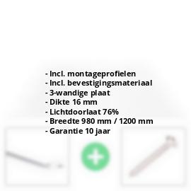 Polycarbonaat kanaalplaat | 16 mm | Profiel Zeven | Voordeelpakket | Plaatbreedte 980 mm | Helder | Breedte 3,13 m | Lengte 2,00 m #2