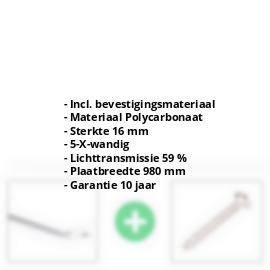 Polycarbonaat kanaalplaat | 16 mm | Profiel Zeven | Voordeelpakket | Plaatbreedte 980 mm | Opaal wit | Warmtewerend | Breedte 3,13 m | Lengte 2,00 m #2