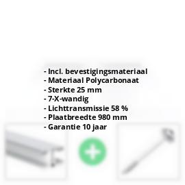 Polycarbonaat kanaalplaat | 25 mm | Profiel Mendig | Voordeelpakket | Plaatbreedte 980 mm | Helder | Extra sterk | Breedte 3,10 m | Lengte 2,00 m #2
