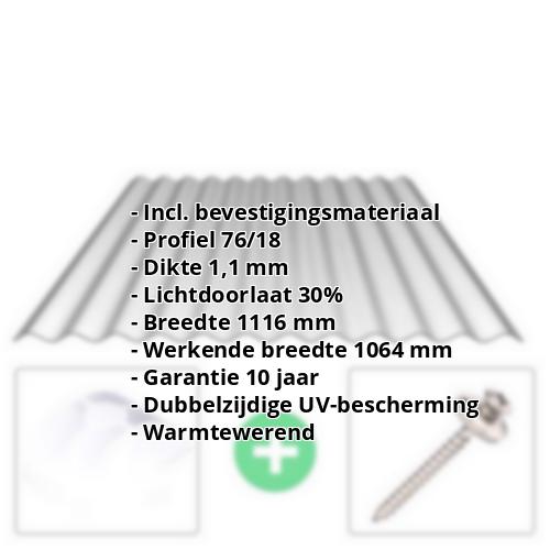 Polycarbonaat golfplaat | 76/18 | Voordeelpakket 1,10 mm | Zilvergrijs |  Warmtewerend | Breedte 3,25 m | Lengte 2,00 m