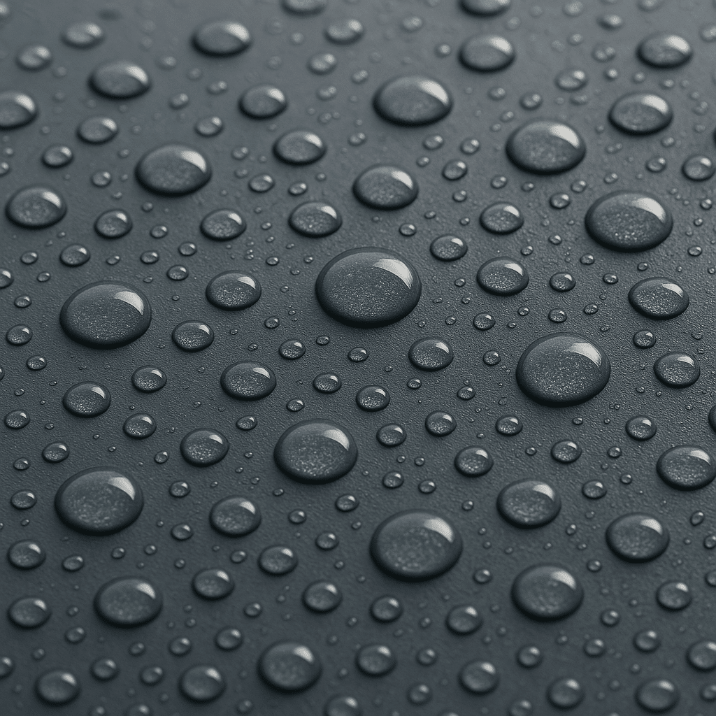 Waterafstotend oppervlak van een HPL-plaat met waterdruppels