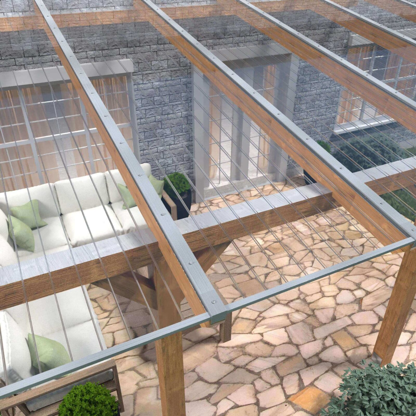 Doorzichtige kanaalplaat als terrasoverkapping