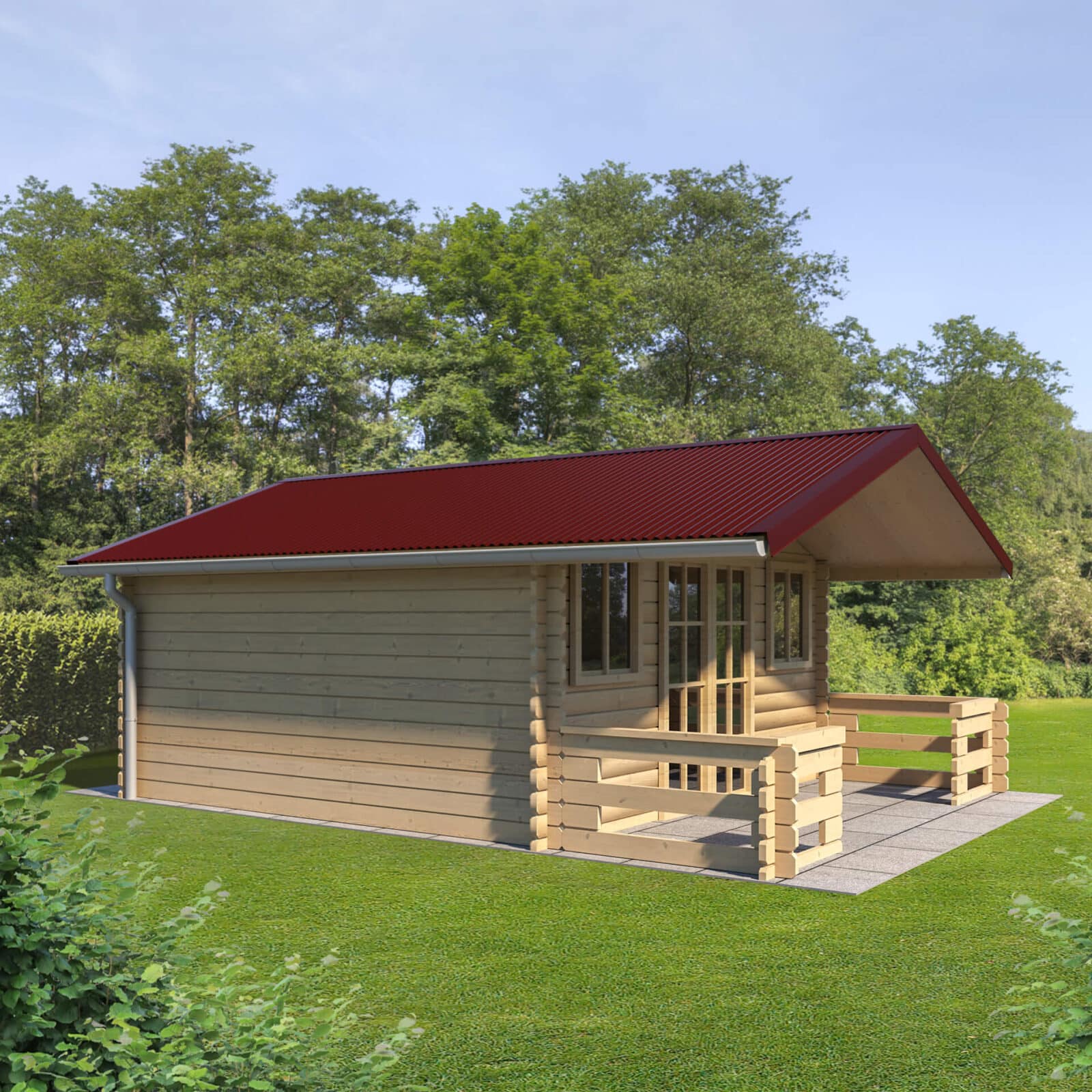 Tuinhuis met golfplaten in wijnrood