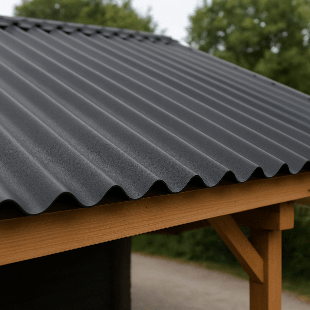 Golfplaat 76/18 op een carportdak met duidelijk zichtbaar sinusprofiel in antraciet