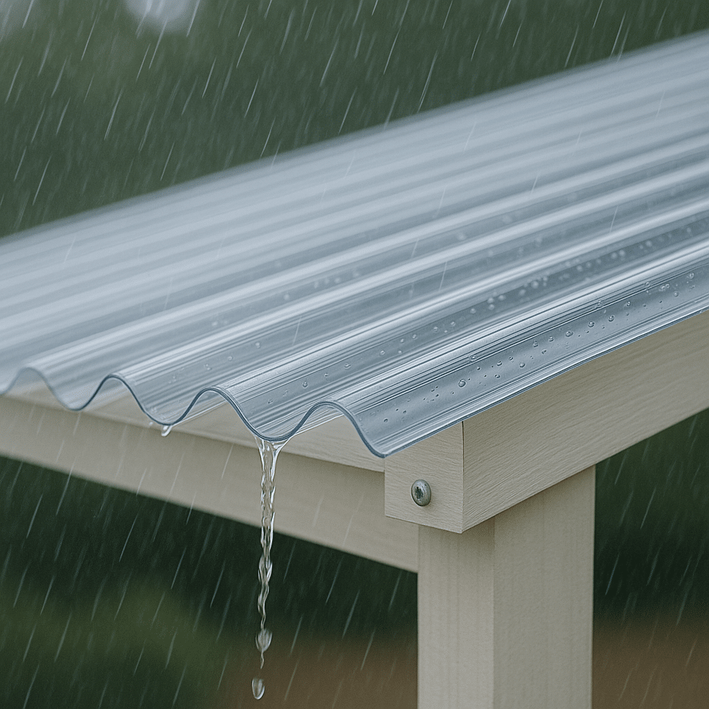 Heldere golfplaat bij regen, het water loopt weg