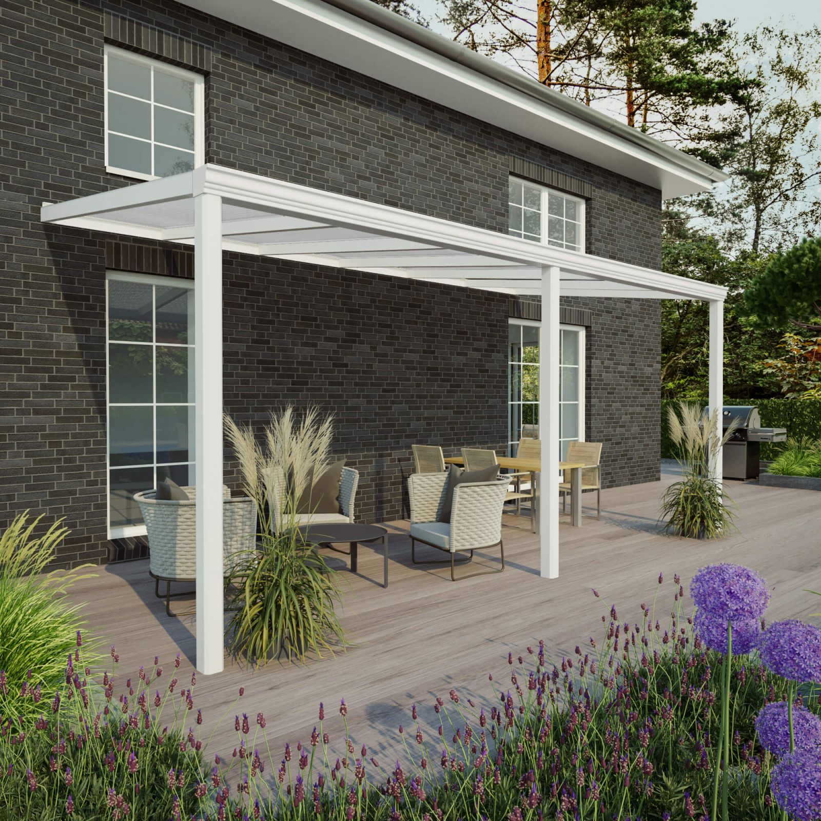 Terrasoverkapping | Sneeuwzone 2 | RAL 9016 | Plaat opaal wit | Lijst klassiek | Breedte 12,06 m | Diepte 3,00 m #1