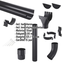 Stalen dakgoot voordeelpakket 3 m | Ø 125/90 mm | 9005 - Gitzwart #2