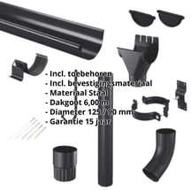 Stalen dakgoot voordeelpakket 6 m | Ø 125/90 mm | 9005 - Gitzwart #2