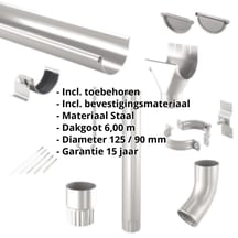 Stalen dakgoot voordeelpakket 6 m | Ø 125/90 mm | 9007 - Grijs aluminiumkleurig #2