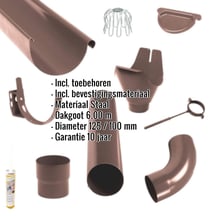 Stalen dakgoot voordeelpakket 6,00 m | Ø 125/100 mm | Kleur bruin #2