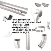 Stalen dakgoot voordeelpakket 8 m | Ø 125/90 mm | 9007 - Grijs aluminiumkleurig #2