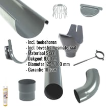 Stalen dakgoot voordeelpakket 8,00 m | Ø 125/100 mm | Kleur grafiet #2