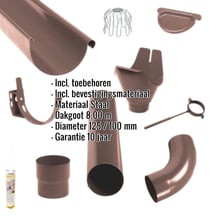Stalen dakgoot voordeelpakket 8,00 m | Ø 125/100 mm | Kleur bruin #2
