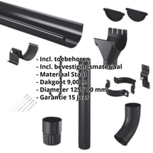 Stalen dakgoot voordeelpakket 9 m | Ø 125/90 mm | 9005 - Gitzwart #2