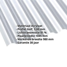 Acrylaat golfplaat | 76/18 | 3,00 mm | Helder | C-Structuur | 2000 mm #2