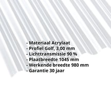 Acrylaat golfplaat | 76/18 | 3,00 mm | Helder | 2000 mm #2