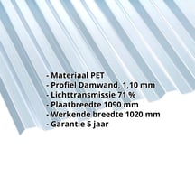 PET damwandplaat | 70/18 | 1,10 mm | Helder, licht blauw getint | Blueline | 2000 mm #2