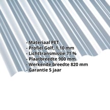 PET golfplaat | 76/18 | 1,10 mm | Helder, licht blauw getint | Blueline | 2000 mm #2
