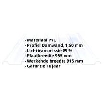 PVC damwandplaat | 183/40 | 1,50 mm | Helder, licht blauw getint | 2000 mm #2