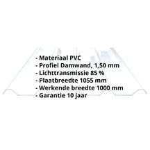 PVC damwandplaat | 250/50 | 1,50 mm | Helder, licht blauw getint | 2000 mm #2