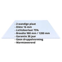Acrylaat kanaalplaat | 16 mm | Breedte 980 mm | Kristalblauw | AntiDrop | Warmtewerend | 500 mm #2