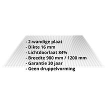 Acrylaat kanaalplaat | 16 mm | Breedte 1200 mm | Helder | AntiDrop | 500 mm #2