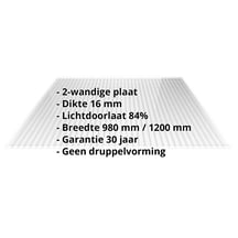 Acrylaat kanaalplaat | 16 mm | Breedte 980 mm | Helder | 2000 mm #2