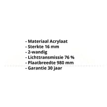 Acrylaat kanaalplaat | 16 mm | Breedte 980 mm | Opaal wit | 2000 mm #2
