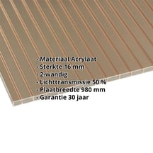 Acrylaat kanaalplaat | 16 mm | Breedte 980 mm | Brons | 2000 mm #2