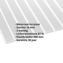 Acrylaat kanaalplaat | 16 mm | Breedte 980 mm | Helder | Extra brede kanalen | 2000 mm #2
