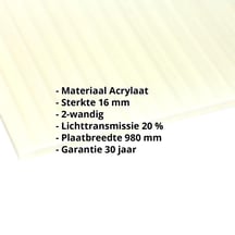Acrylaat kanaalplaat | 16 mm | Breedte 980 mm | Opaal wit / Goud | Warmtewerend | 2000 mm #2