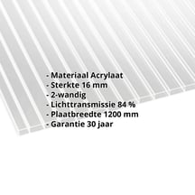 Acrylaat kanaalplaat | 16 mm Breedte 1200 mm | Helder | 2000 mm Acrylaat kanaalplaat | 16 mm | Breedte 1200 mm | Helder | 2000 mm #2