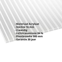 Acrylaat kanaalplaat | 16 mm | Breedte 980 mm | Helder | 2000 mm #2
