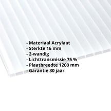 Acrylaat kanaalplaat | 16 mm Breedte 1200 mm | Opaal wit | 2000 mm Acrylaat kanaalplaat | 16 mm | Breedte 1200 mm | Opaal wit | 2000 mm #2