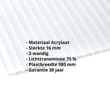 Acrylaat kanaalplaat | 16 mm Breedte 980 mm | Opaal wit | 2000 mm Acrylaat kanaalplaat | 16 mm | Breedte 980 mm | Opaal wit | 2000 mm #2