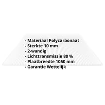 Polycarbonaat kanaalplaat | 10 mm | Breedte 1050 mm | Helder | 3000 mm #2